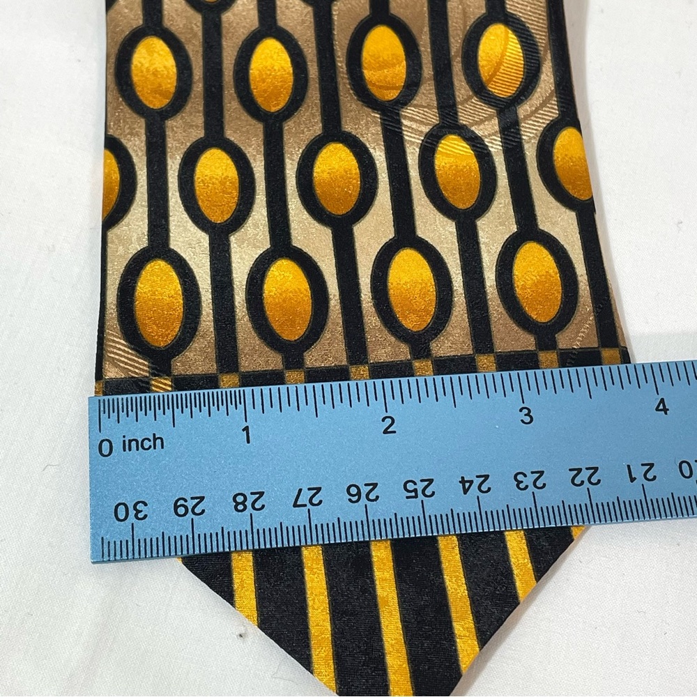 Bachrach Silk Italian Necktie Bold Graphics Black Golden Orange Wide - Picture 2 of 6